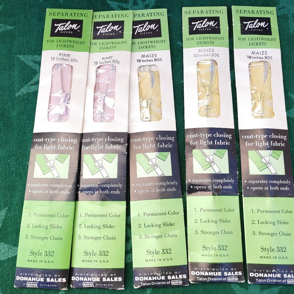 Talon Zippers 18" For Lightweight Jackets Lot Of 5 New. Sew-3